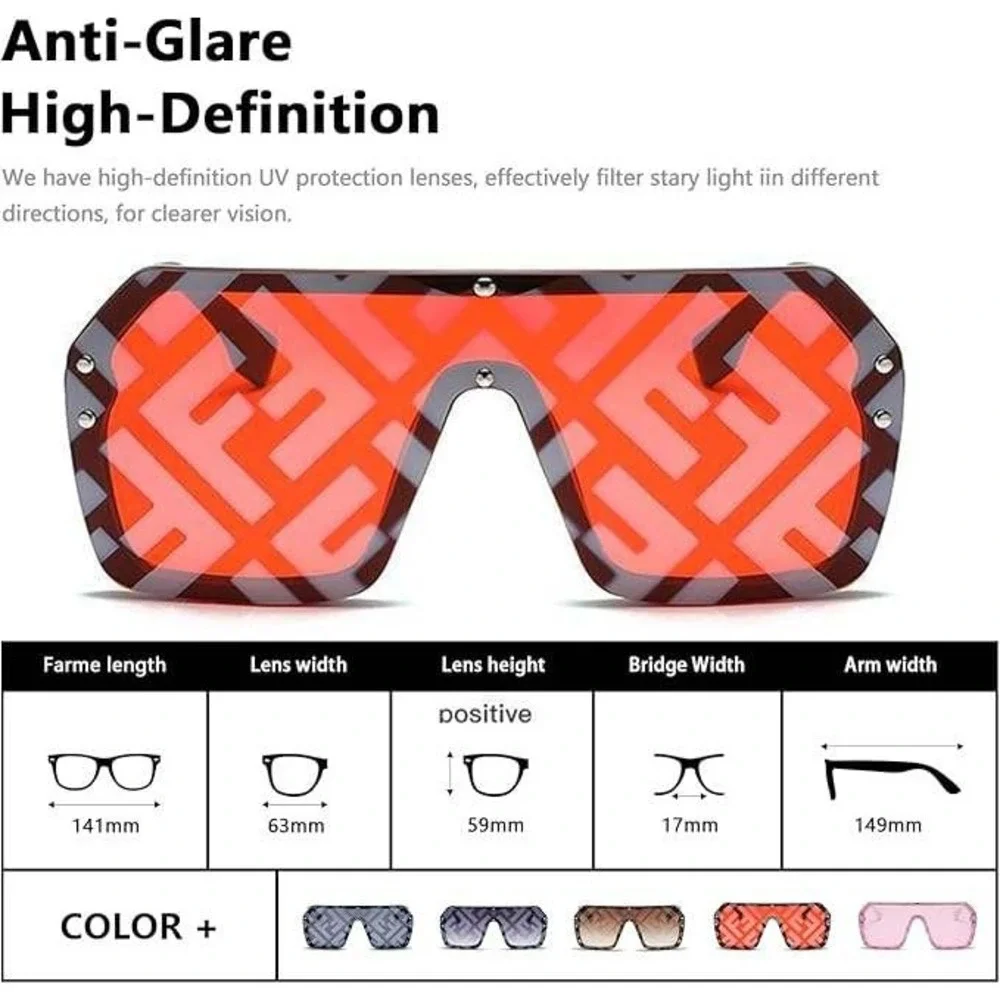 Oversized Fashion Sunglasses Designer‎ Inspired Shield UV Protection Trendy Red